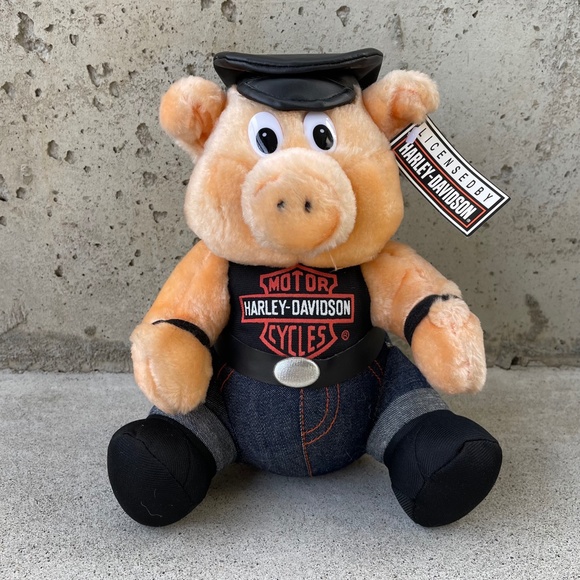 Vintage Harley Davidson Pig Plush Stuffed Animal Toy - Picture 2 of 8